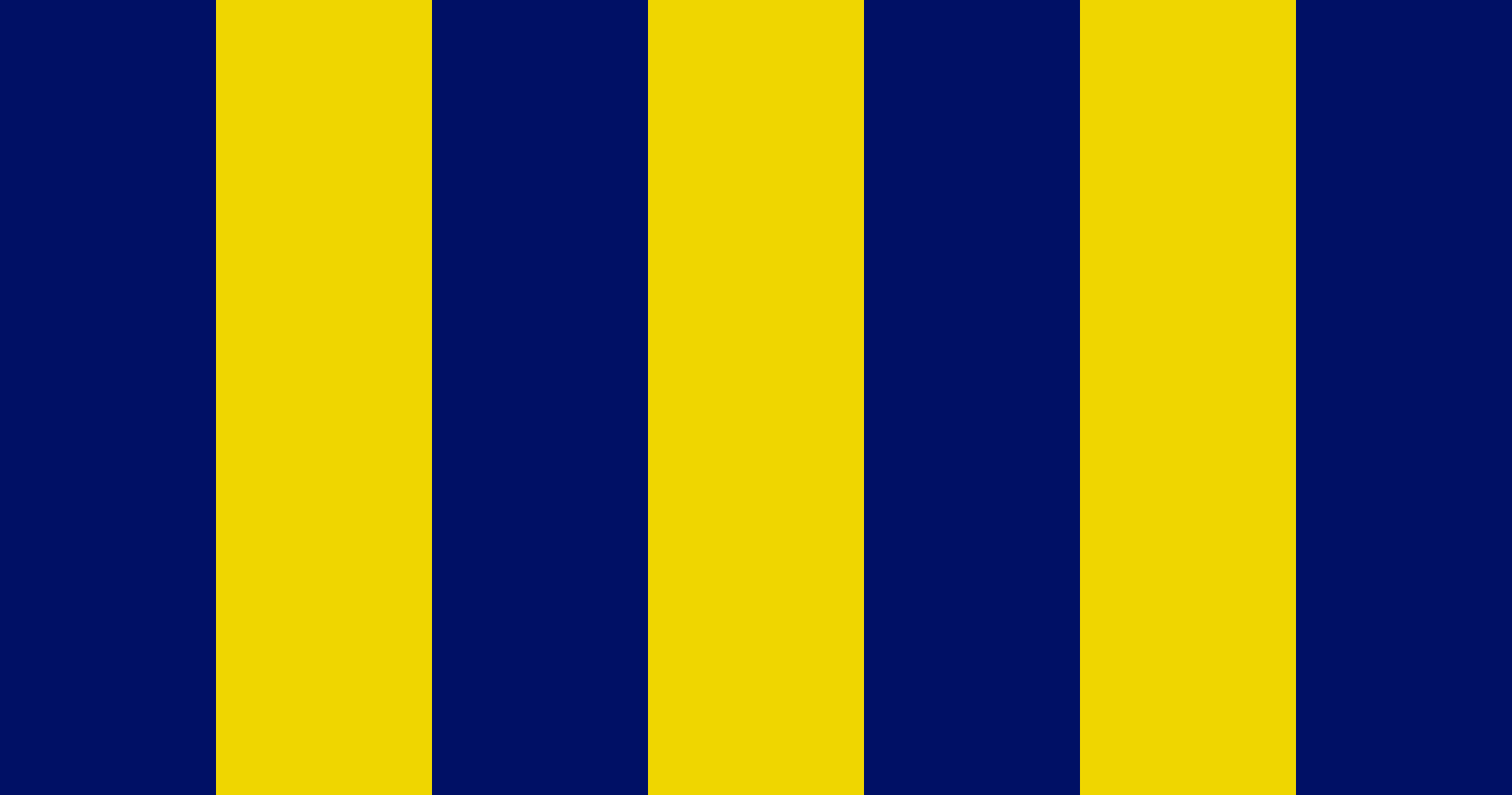 A flag for the people of Georgia. A deep blue field in te ratio of 19 width to 10 height, with three golden vertical stripes, equal in distance as in width to each other and to the outside edge. Alternating vertical strips of deep blue and gold, repeated to make four blue and three gold.